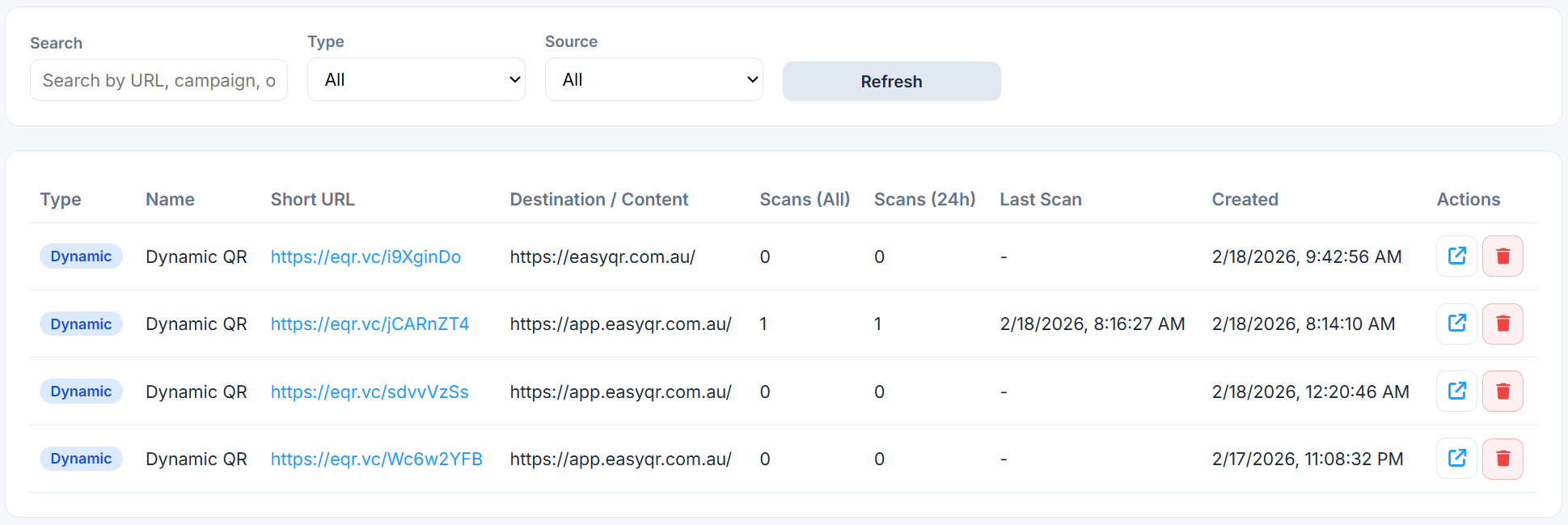 EasyQR dynamic QR code management